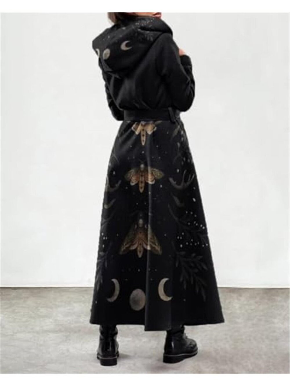 Women's Long Fleece Trench Coat Gothic Winter Open Front Belted Overcoat - Picture 3 of 6